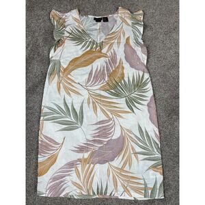Tahari Dress Womens Small 100% Linen Leaf Tropical Beach Flutter Sheath Boho